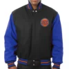 New York Knicks Two Tone Wool & Leather Varsity Jacket Black & Blue