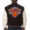 New York Knicks Two Tone Wool & Leather Varsity Jacket - Image 2