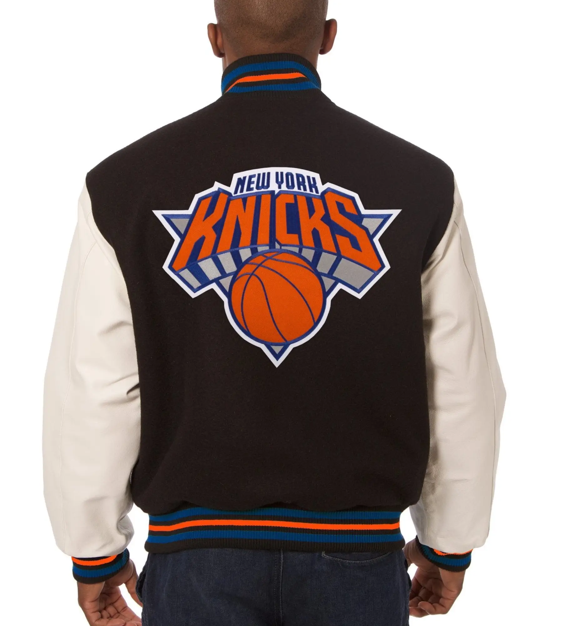 New York Knicks Two Tone Wool & Leather Varsity Jacket - Image 2