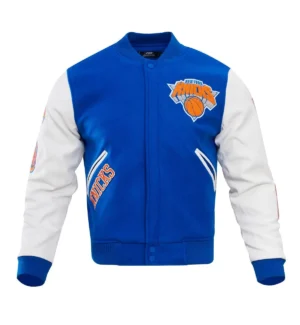 New York Knicks Classic Blue & White Wool & leather Varsity Jacket