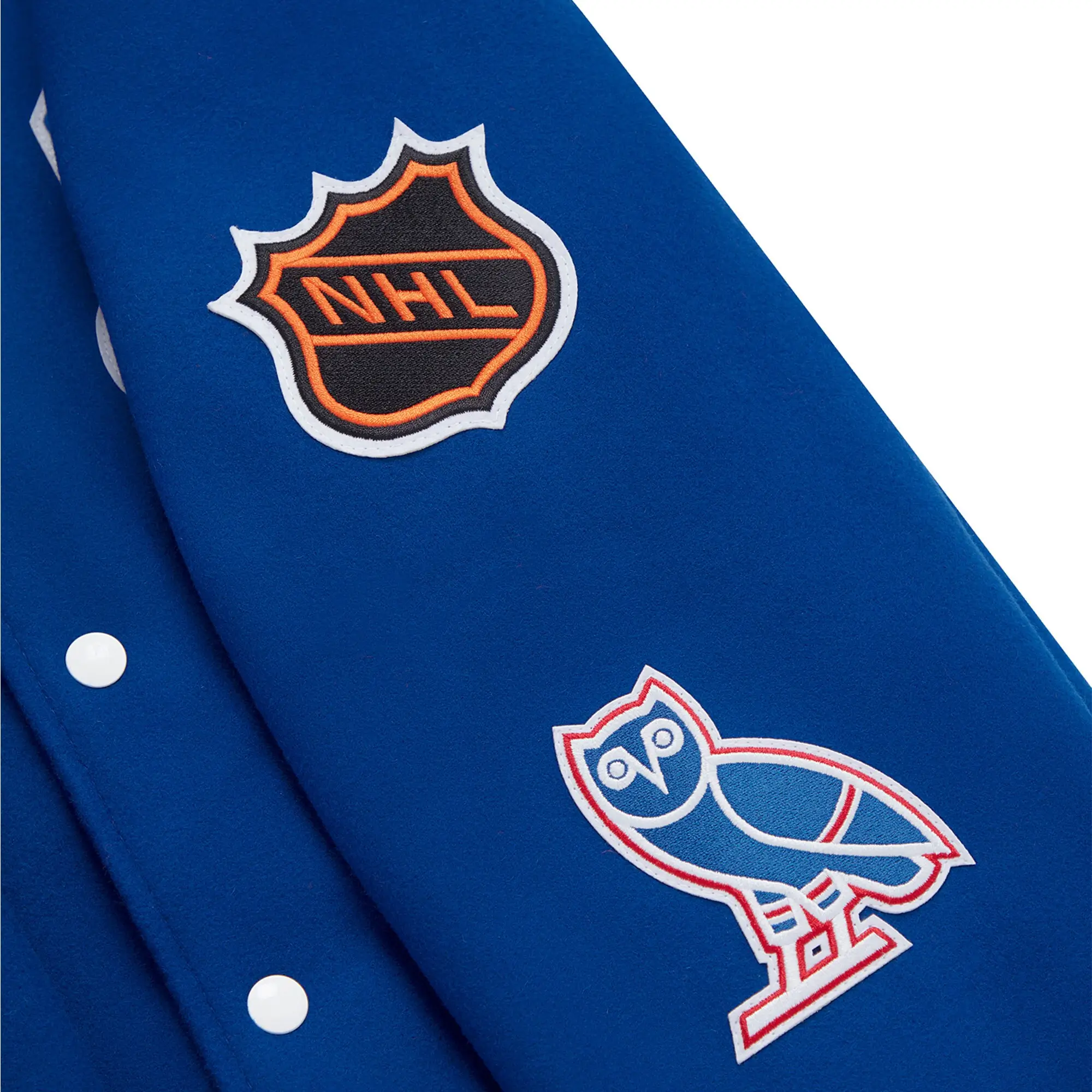 New York Rangers OVO Blue Full-Snap Varsity Jacket - Image 5
