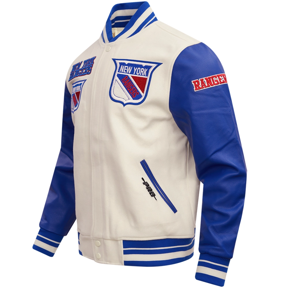 New York Rangers Retro Classic Wool & Leather Varsity Jacket - Image 3