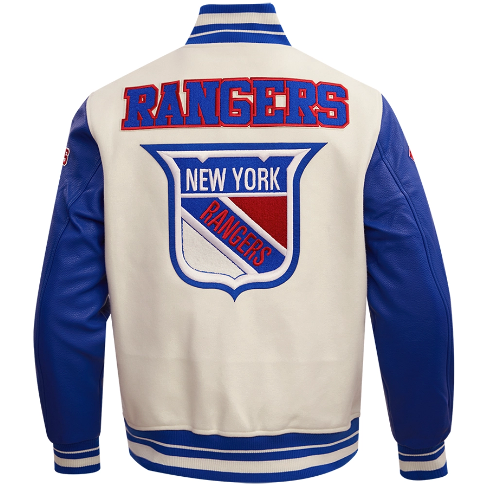 New York Rangers Retro Classic Wool & Leather Varsity Jacket - Image 2