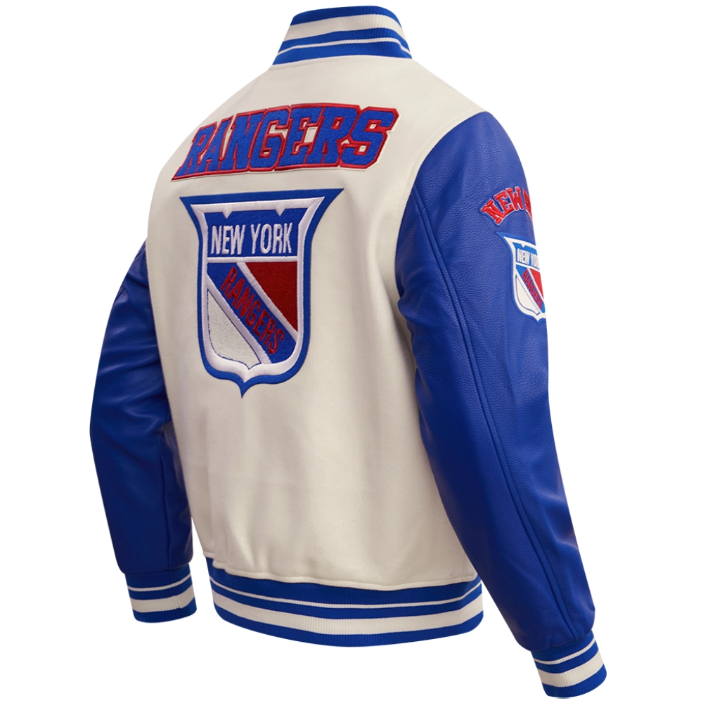 New York Rangers Retro Classic Wool & Leather Varsity Jacket - Image 4