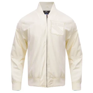 New York Rangers Neutral Full-Zip Satin Varsity Jacket