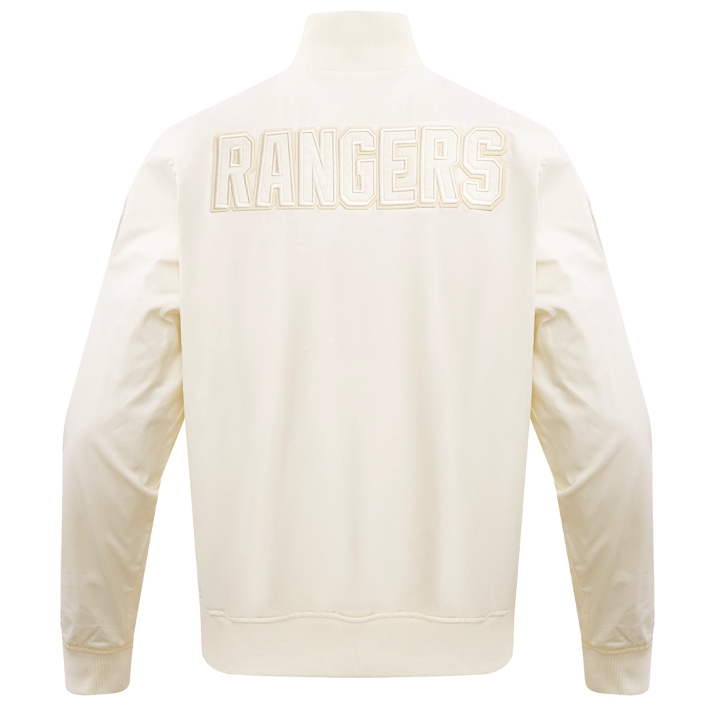 New York Rangers Neutral Full-Zip Satin Varsity Jacket - Image 2
