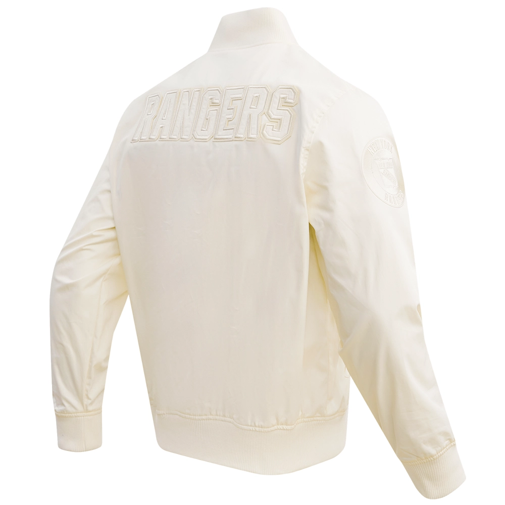 New York Rangers Neutral Full-Zip Satin Varsity Jacket - Image 4