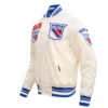 New York Rangers Retro Classic Cream Satin Varsity Jacket - Image 3