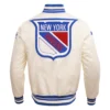 New York Rangers Retro Classic Cream Satin Varsity Jacket - Image 2
