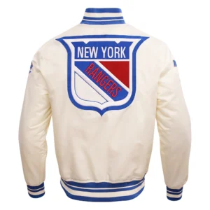 Alternative view of New York Rangers Retro Classic Cream Satin Varsity Jacket