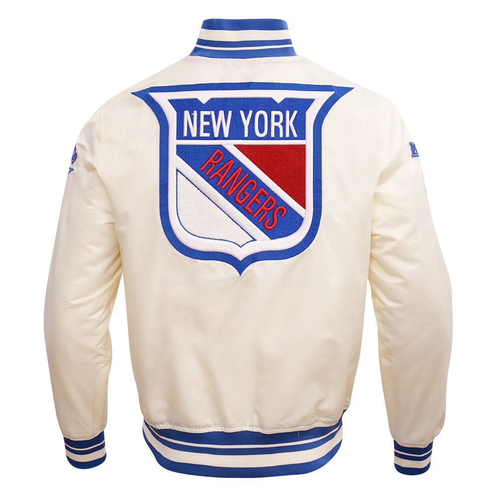 New York Rangers Retro Classic Cream Satin Varsity Jacket - Image 2