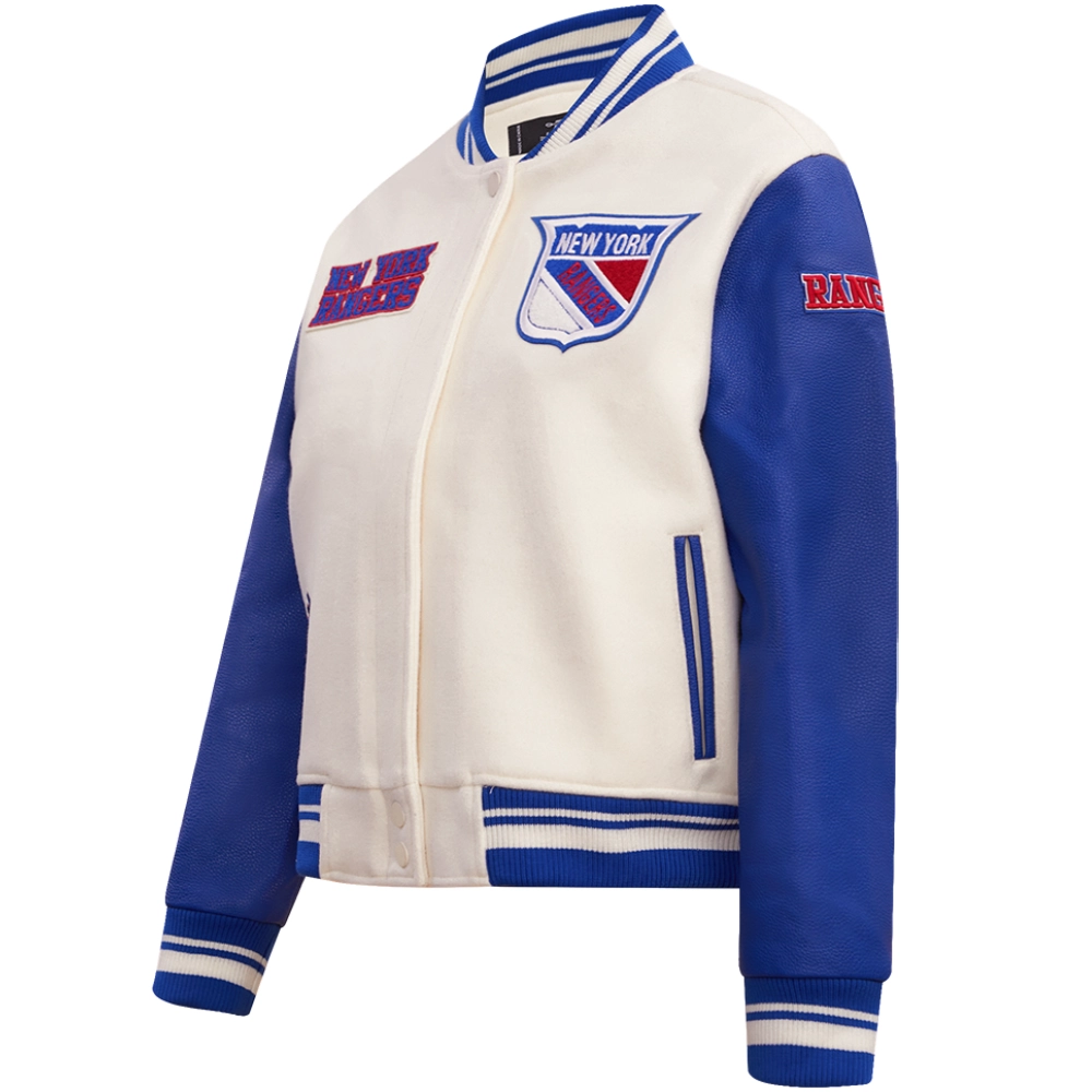 New York Rangers Women's Retro Classic Wool & Leather Varsity Jacket - Image 3
