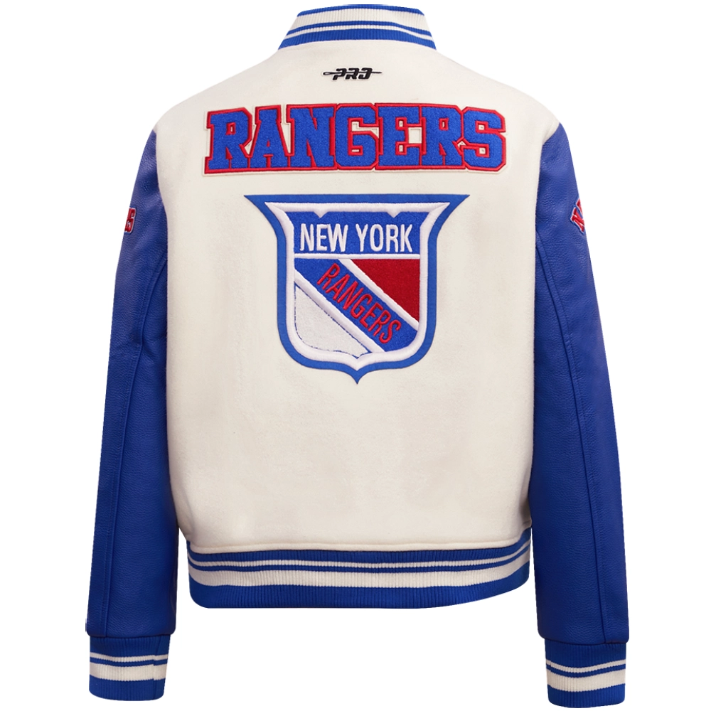 New York Rangers Women's Retro Classic Wool & Leather Varsity Jacket - Image 2