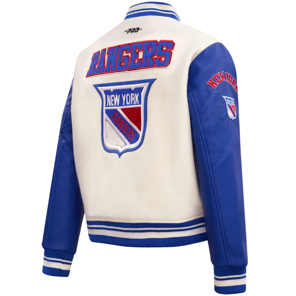 New York Rangers Women's Retro Classic Wool & Leather Varsity Jacket - Image 4