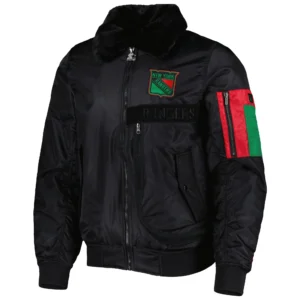 New York Rangers History Month Black Satin Varsity Jacket