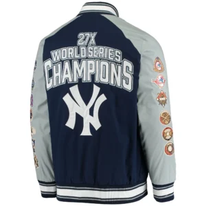 Alternative view of New York Yankees G-III Sports Challenger Full-Snap Navy & Gray Varsity Jacket