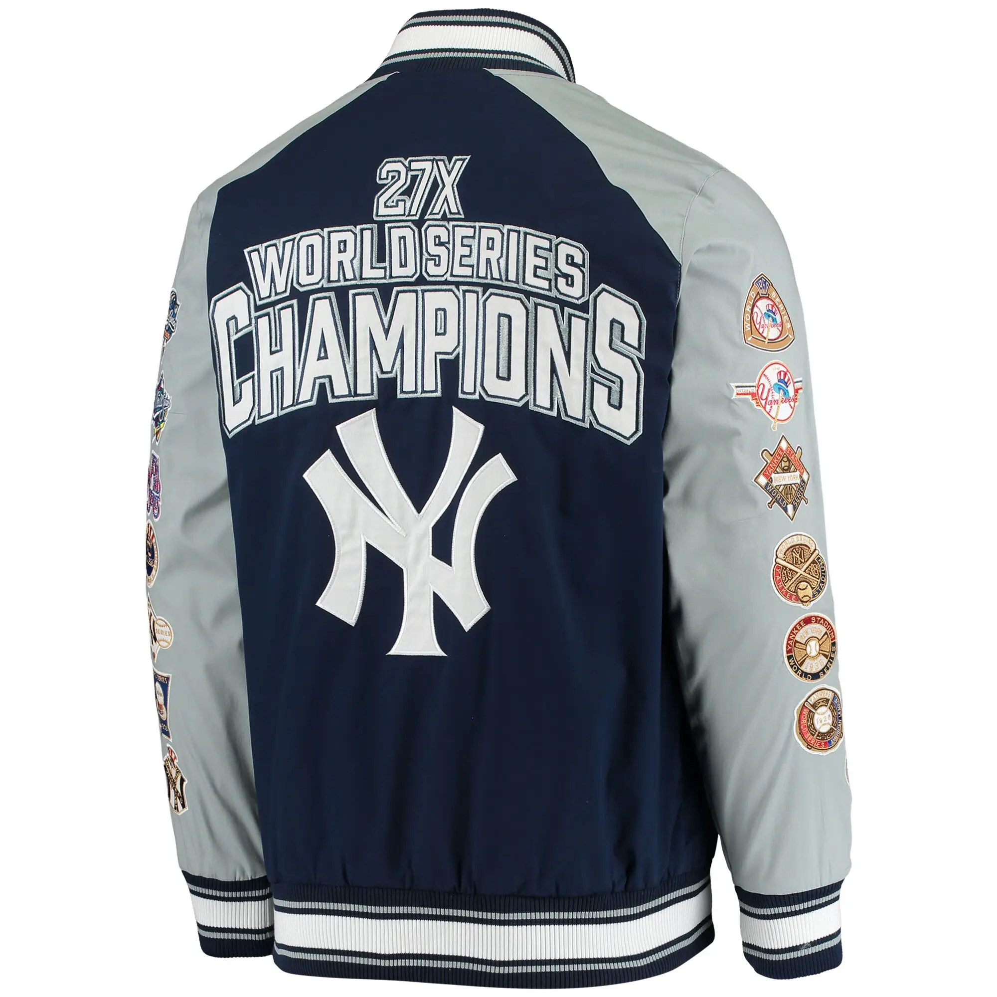 New York Yankees G-III Sports Challenger Full-Snap Navy & Gray Varsity Jacket - Image 2