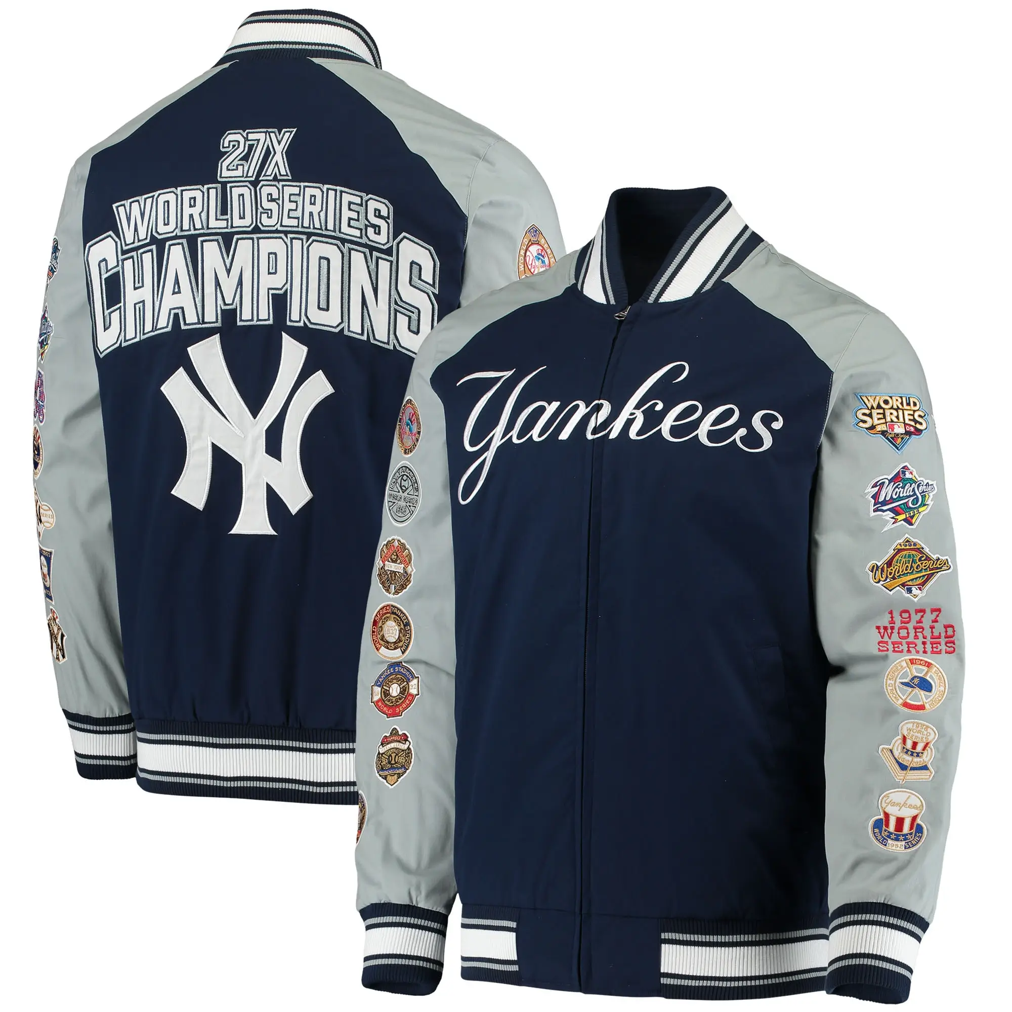New York Yankees G-III Sports Challenger Full-Snap Navy & Gray Varsity Jacket - Image 4