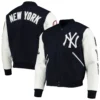 New York Yankees Classic Pro Standard Logo Full-Zip Black & White Varsity Jacket - Image 4