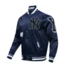 New York Yankees Pro Standard Old English Full-Snap Satin Navy Varsity Jacket