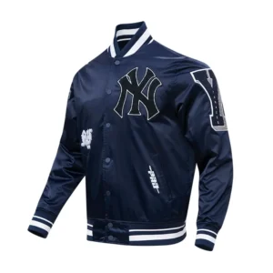 New York Yankees Pro Standard Old English Full-Snap Satin Navy Varsity Jacket