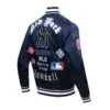 New York Yankees Pro Standard Old English Full-Snap Satin Navy Varsity Jacket - Image 2