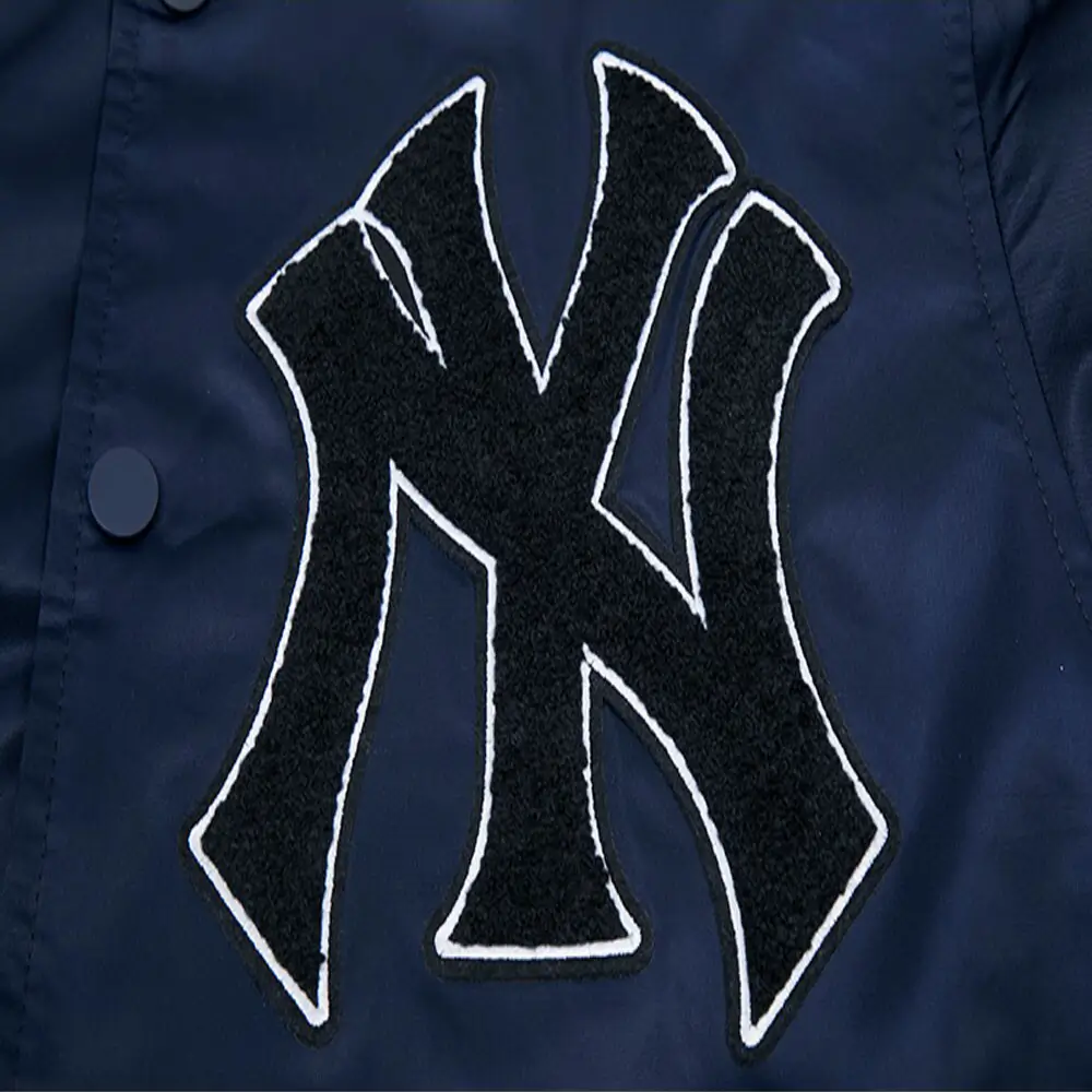 New York Yankees Pro Standard Old English Full-Snap Satin Navy Varsity Jacket - Image 4