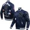 New York Yankees Pro Standard Old English Full-Snap Satin Navy Varsity Jacket - Image 8
