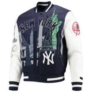 New York Yankees Pro Standard Remix Full-Zip Navy Wool & Leather Varsity Jacket