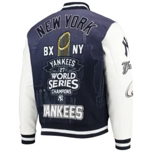 Alternative view of New York Yankees Pro Standard Remix Full-Zip Navy Wool & Leather Varsity Jacket