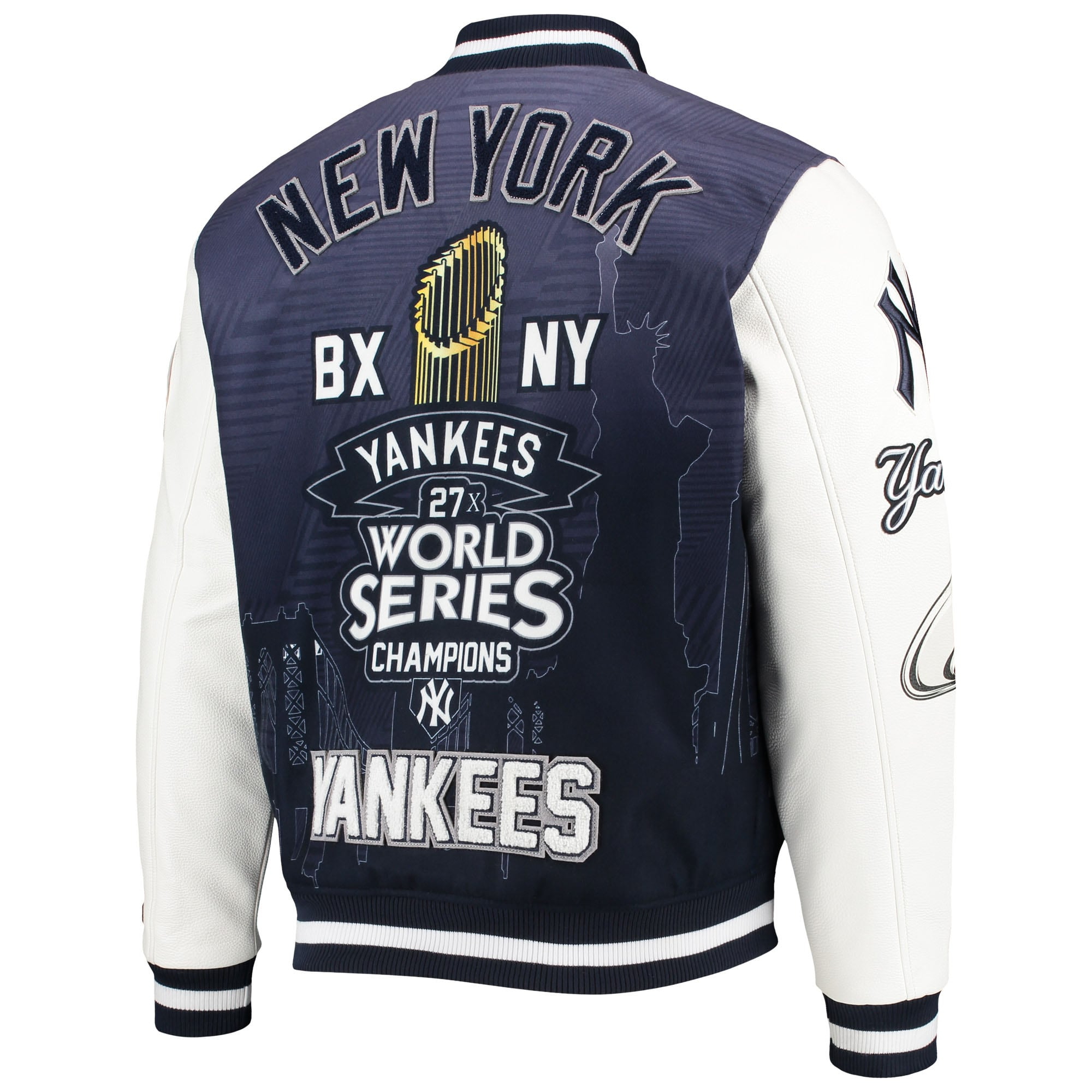 New York Yankees Pro Standard Remix Full-Zip Navy Wool & Leather Varsity Jacket - Image 2