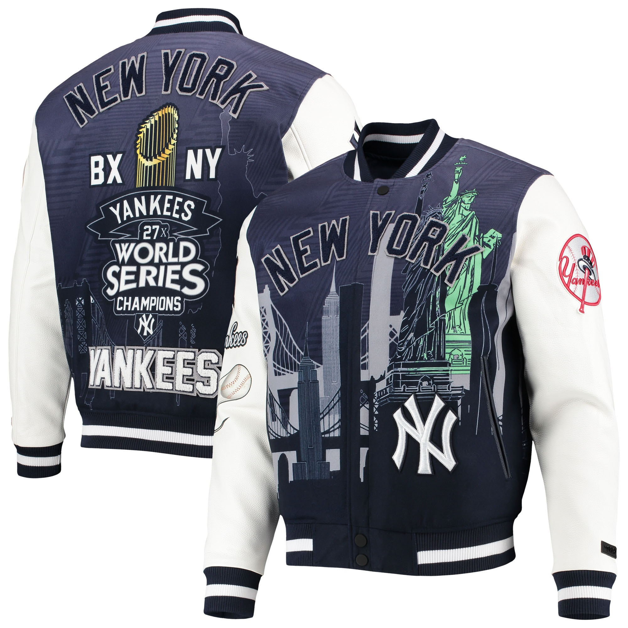 New York Yankees Pro Standard Remix Full-Zip Navy Wool & Leather Varsity Jacket - Image 4