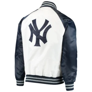 Alternative view of New York Yankees Lead Off Clean-Up Hitter Full-Snap Satin White & Navy Varsity Jacket
