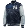 New York Yankees Starter The Enforcer Full-Snap Satin Navy & Gray Varsity Jacket