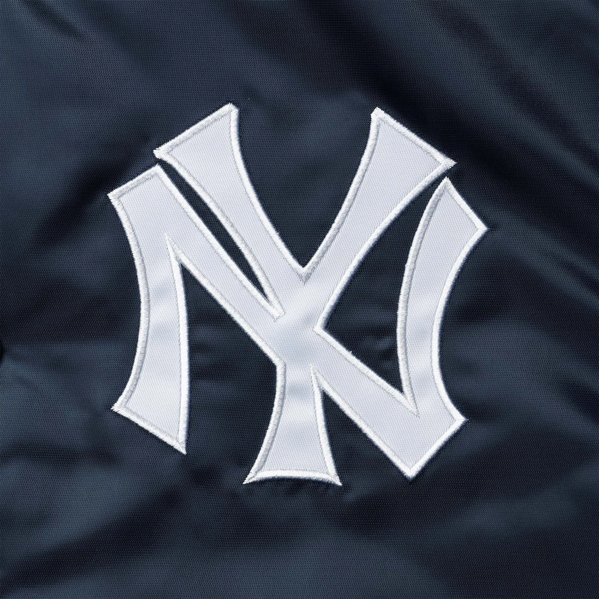 New York Yankees Starter The Enforcer Full-Snap Satin Navy & Gray Varsity Jacket - Image 3