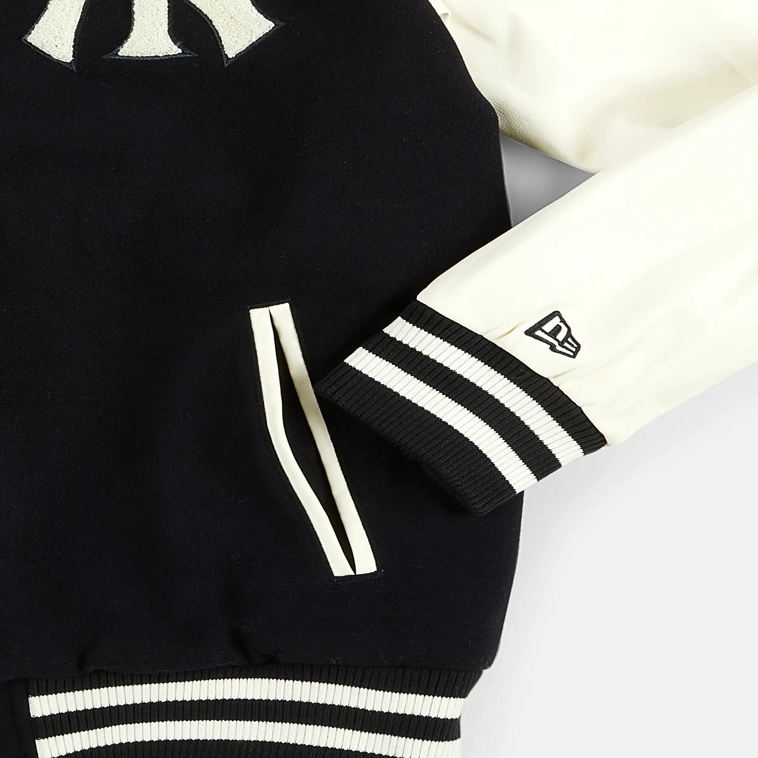 New York Yankees Wordmark Black & White Varsity Jacket - Image 7