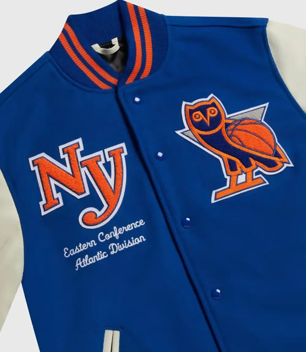 New York Knicks OVO Full-Snap Wool/Leather Varsity Jacket - Image 3