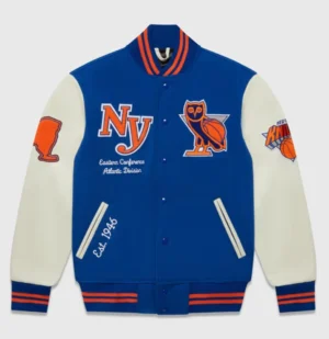 New York Knicks OVO Full-Snap Wool/Leather Varsity Jacket