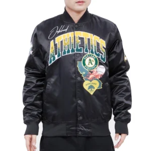 Oakland Athletics Roses Full-Snap Satin Varsity Black Jacket