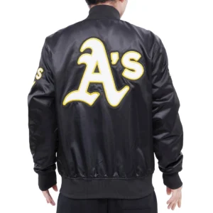 Alternative view of Oakland Athletics Roses Full-Snap Satin Varsity Black Jacket