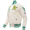Oakland Athletics Classic Pro Standard Full-Snap Satin Varsity Cream Jacket - Image 3