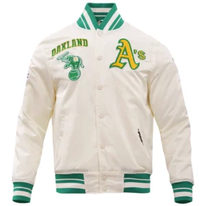 Oakland Athletics Classic Pro Standard Full-Snap Satin Varsity Cream Jacket