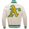 Oakland Athletics Classic Pro Standard Full-Snap Satin Varsity Cream Jacket - Image 2