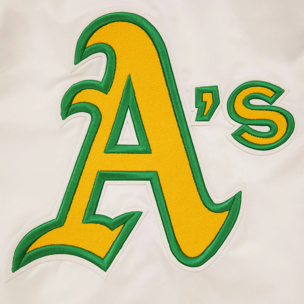Oakland Athletics Classic Pro Standard Full-Snap Satin Varsity Cream Jacket - Image 4