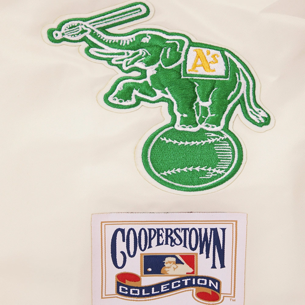 Oakland Athletics Classic Pro Standard Full-Snap Satin Varsity Cream Jacket - Image 5