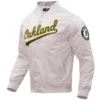 Oakland Athletics Wordmark Pro Standard Word Mark Full-Snap Satin Varsity Jacket - Image 3