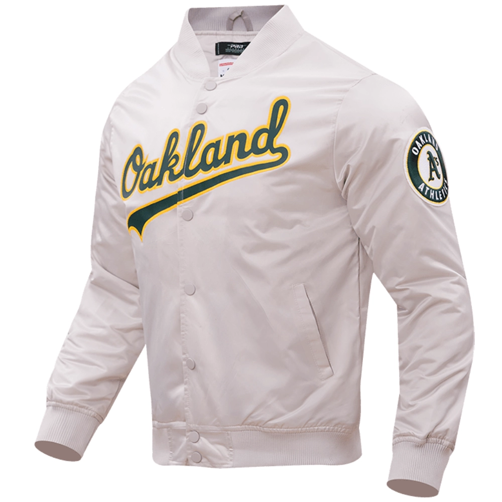 Oakland Athletics Wordmark Pro Standard Word Mark Full-Snap Satin Varsity Jacket - Image 3