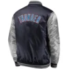 Oklahoma City Thunder Fanatics Branded Iconic Tackle Twill Navy & Silver Satin Varsity Jacket - Image 2