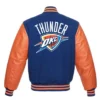 Oklahoma City Thunder Letterman Orange/Blue Wool & Leather Varsity Jacket - Image 2