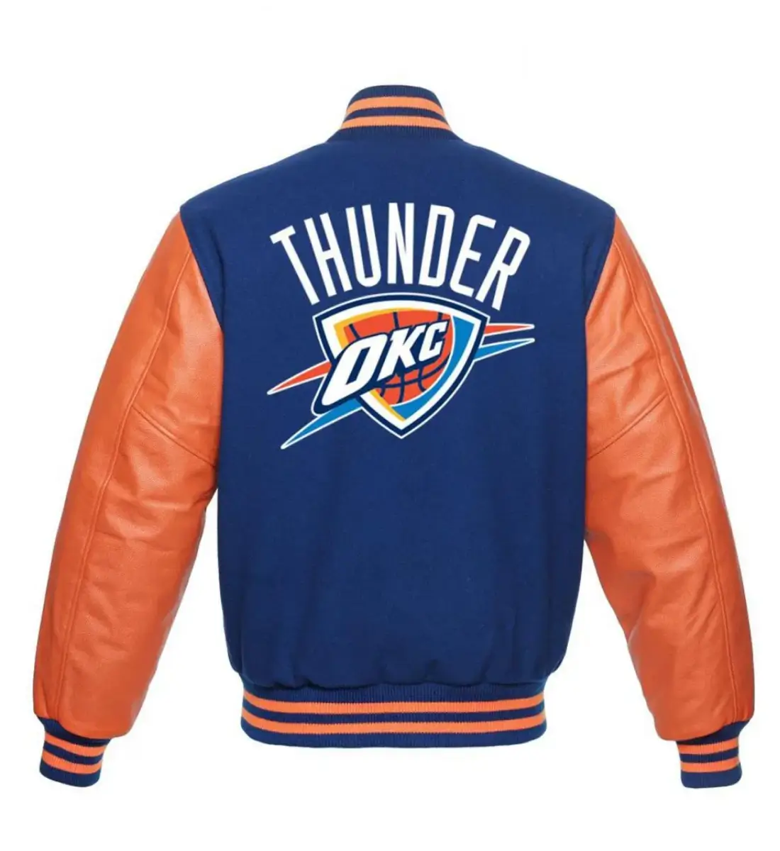 Oklahoma City Thunder Letterman Orange/Blue Wool & Leather Varsity Jacket - Image 2